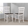 French Chic Ladderback Barstools Set of 2 Antique White & Walnut Brown Wood