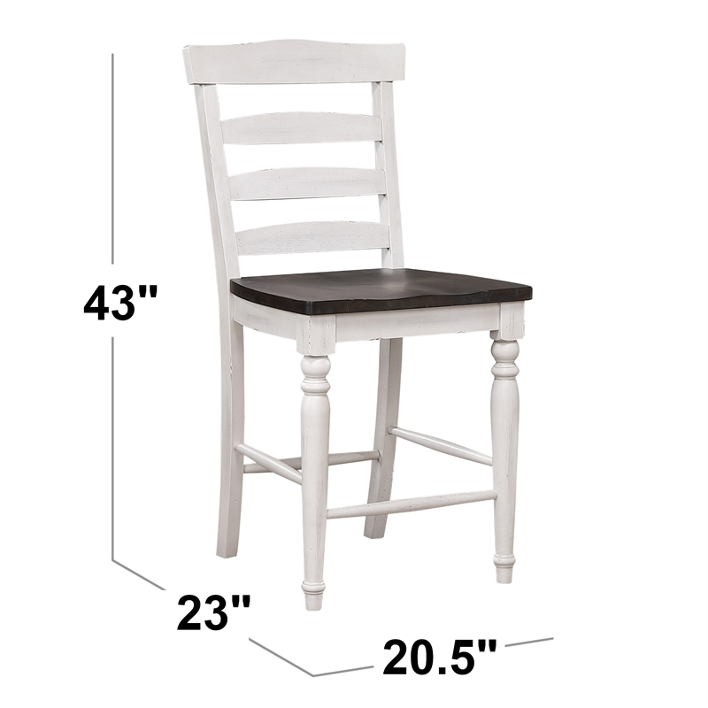 French Chic Ladderback Barstools Set of 2 Antique White & Walnut Brown Wood