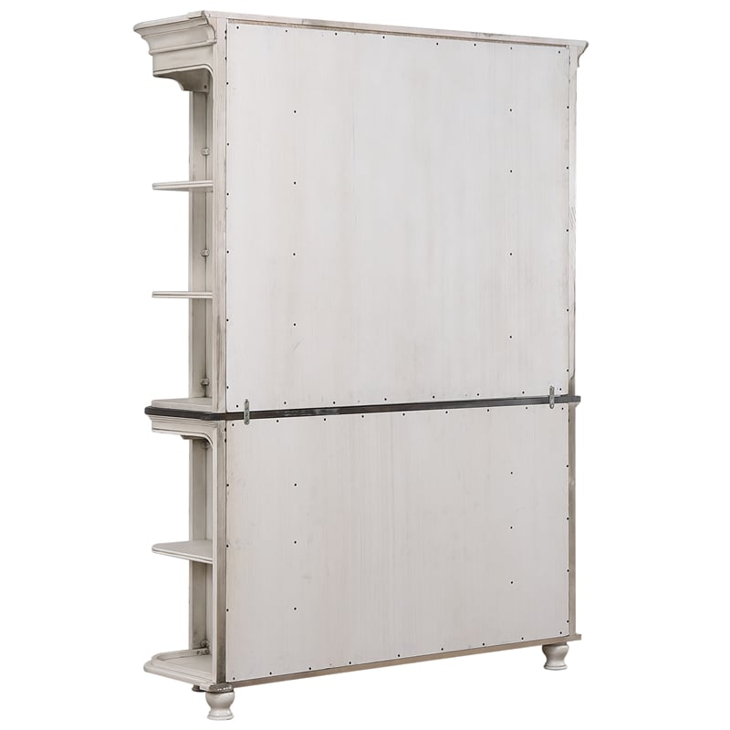 French Chic China Cabinet Hutch w Storage White & Walnut Brown Wood