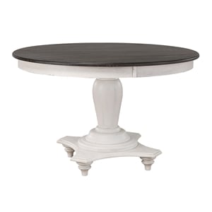 French Chic 48&quot Round Adjustable Ht Pedestal Dining/Pub Table White & Brown Wood