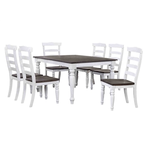 French Chic 7PC Extendable 60-96&quot Dining Table Set w 6 Chairs White/Brown Wood