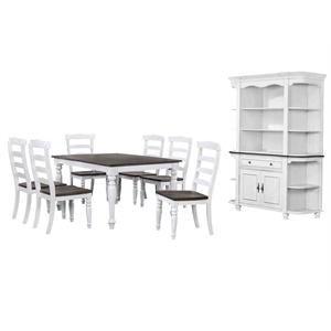 French Chic Extending 96&quot Dining Set w 6 Chairs & China Cabinet White/Brown Wood