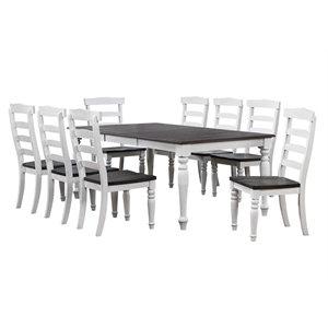 French Chic 9PC Extendable 60-96&quot Dining Table Set w 8 Chairs White/Brown Wood