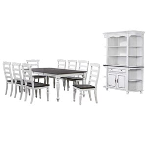 French Chic Extending 96&quot Dining Set w 8 Chairs & China Cabinet White/Brown Wood
