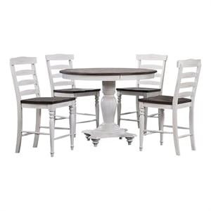 French Chic 48&quotRound 30-36&quotH Pedestal Dining Table Set 4 Stools White/Brown Wood