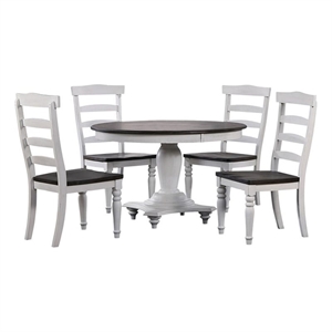 French Chic 5PC 48&quot Round Adjustable 30-36&quotH Dining Table Set White/Brown Wood
