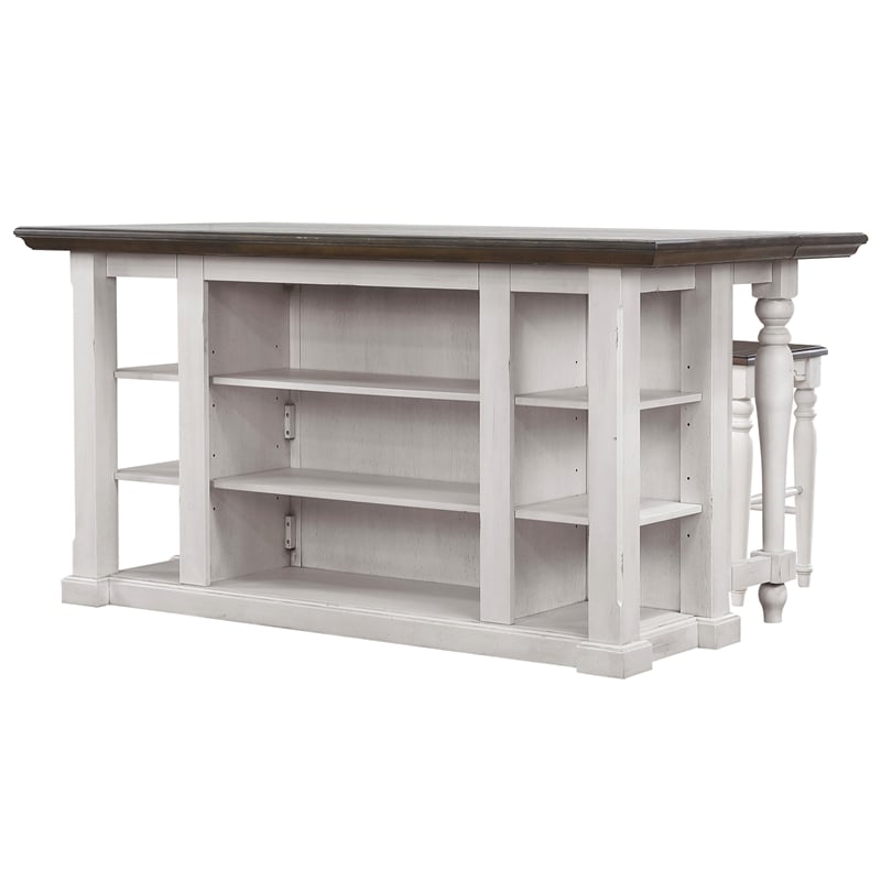 French Chic Expanding Dropleaf Kitchen Island Bar Set 2 Stools White/Brown Wood