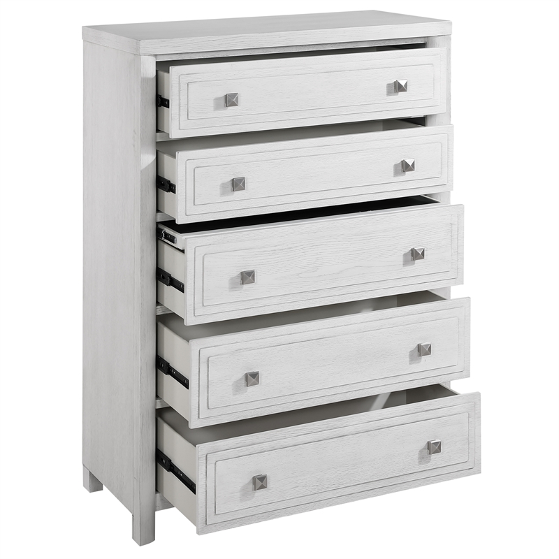 Sunset Trading Dover 5 PC Queen Bedroom Furniture Set in Cerused White Oak Wood