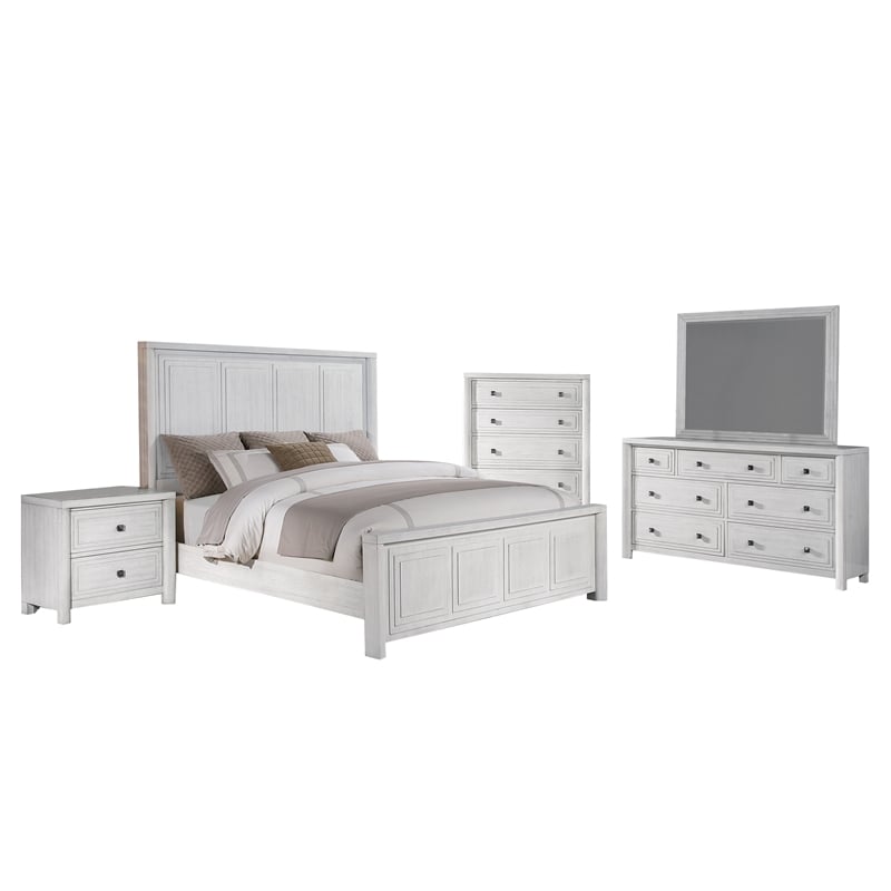 Sunset Trading Dover 5 PC King Bedroom Furniture Set in Cerused White Oak Wood
