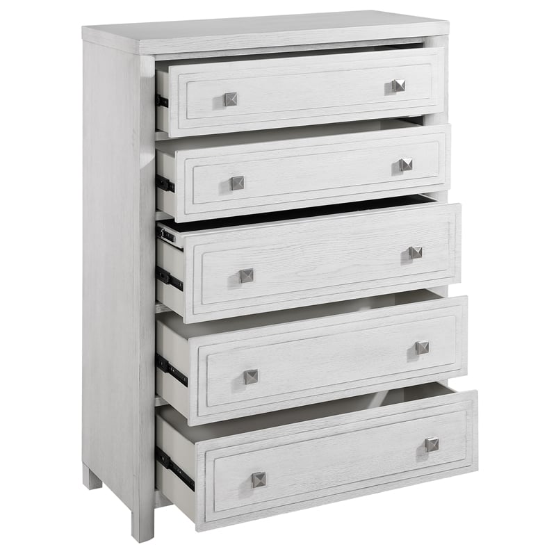 Sunset Trading Dover 5 PC King Bedroom Furniture Set in Cerused White Oak Wood