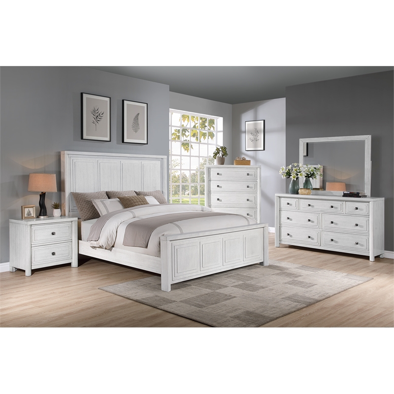 Sunset Trading Dover 5 PC King Bedroom Furniture Set in Cerused White Oak Wood