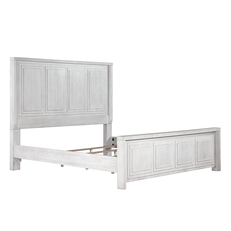 Sunset Trading Dover Queen Size Panel Bed Frame in Cerused White Oak Wood