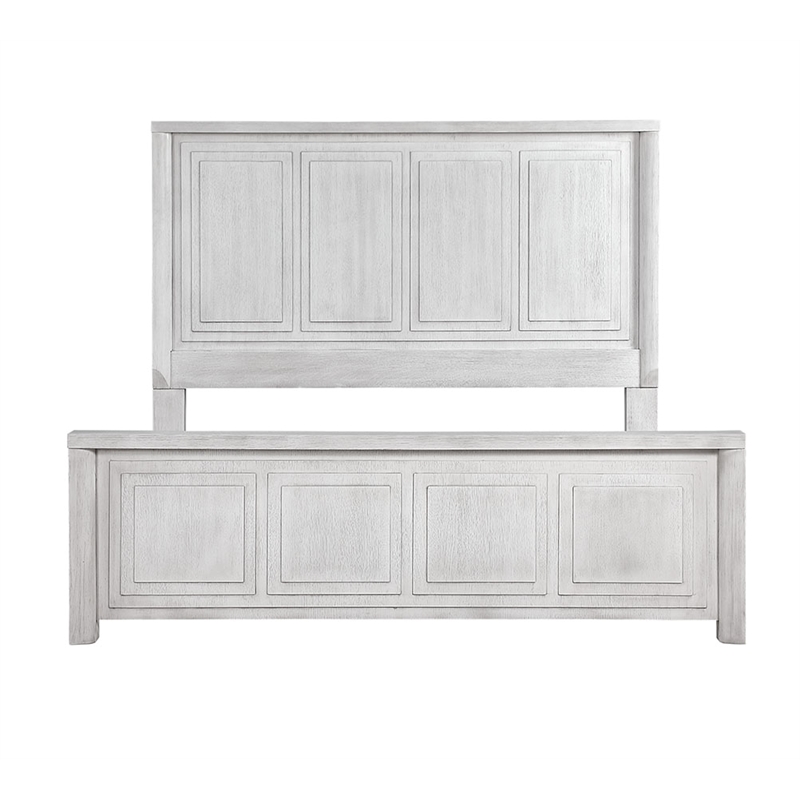 Sunset Trading Dover Queen Size Panel Bed Frame in Cerused White Oak Wood
