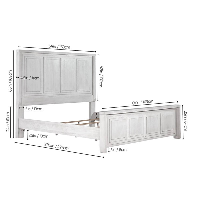 Sunset Trading Dover Queen Size Panel Bed Frame in Cerused White Oak Wood