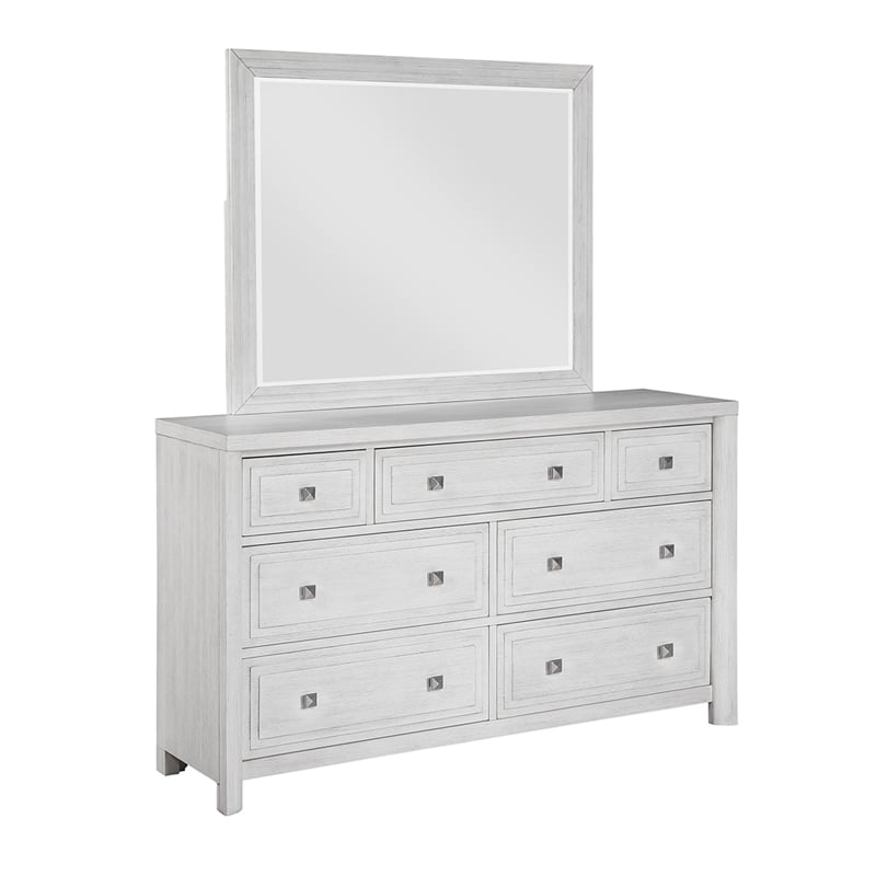 Sunset Trading Dover 7 Drawer Bedroom  Dresser Mirror Set Cerused White Oak Wood