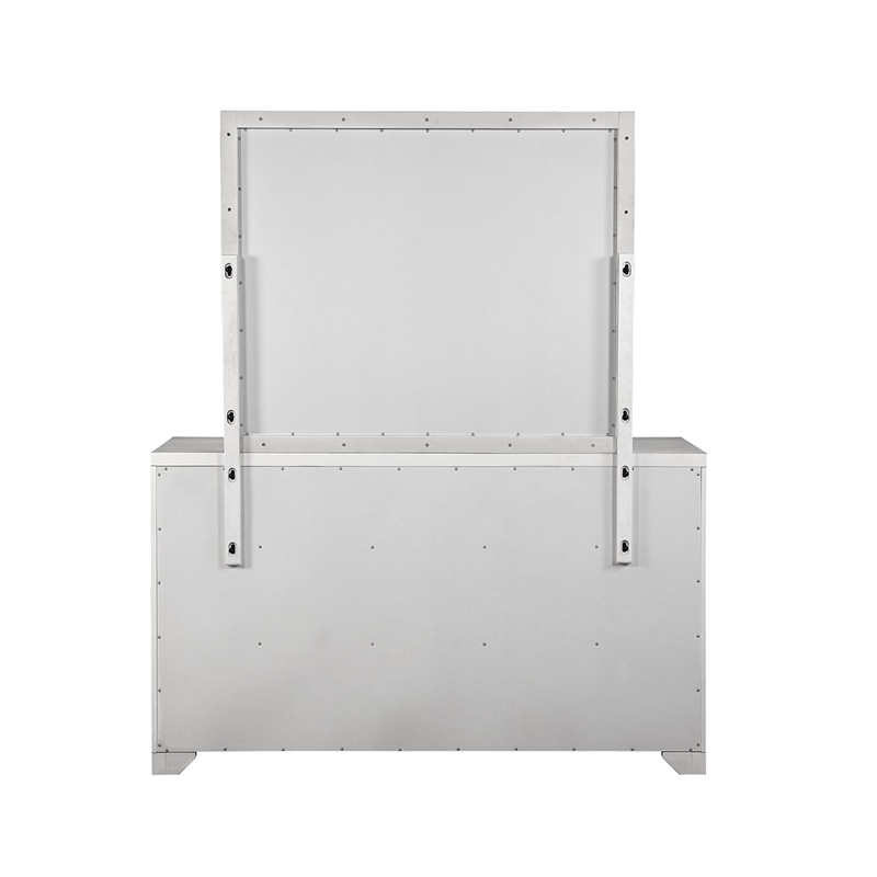 Sunset Trading Dover 7 Drawer Bedroom  Dresser Mirror Set Cerused White Oak Wood