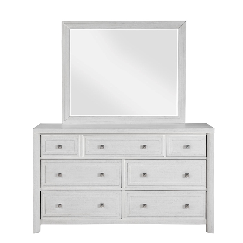Sunset Trading Dover 7 Drawer Bedroom  Dresser Mirror Set Cerused White Oak Wood