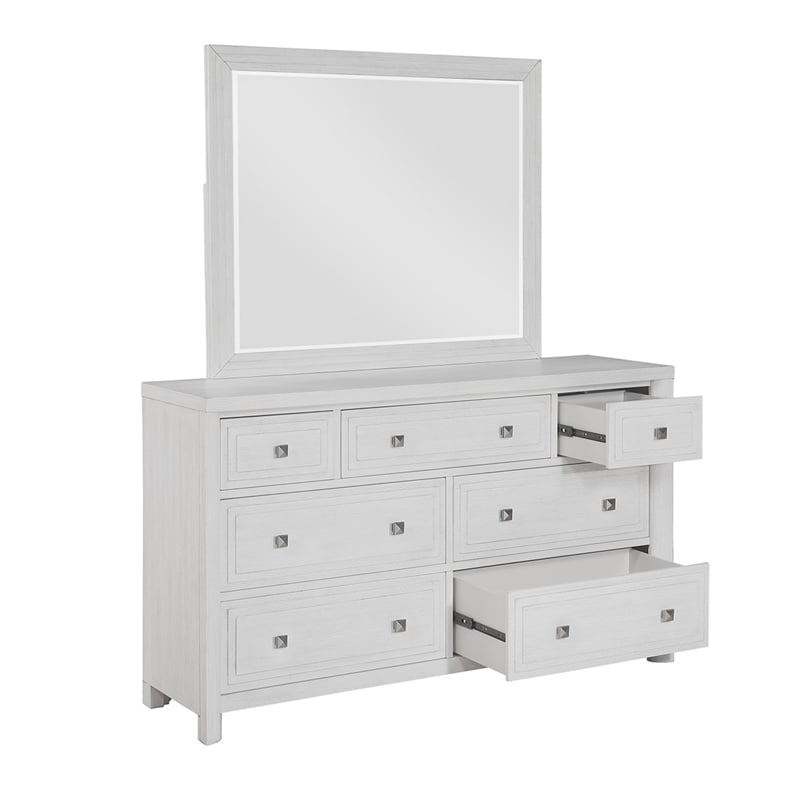 Sunset Trading Dover 7 Drawer Bedroom  Dresser Mirror Set Cerused White Oak Wood