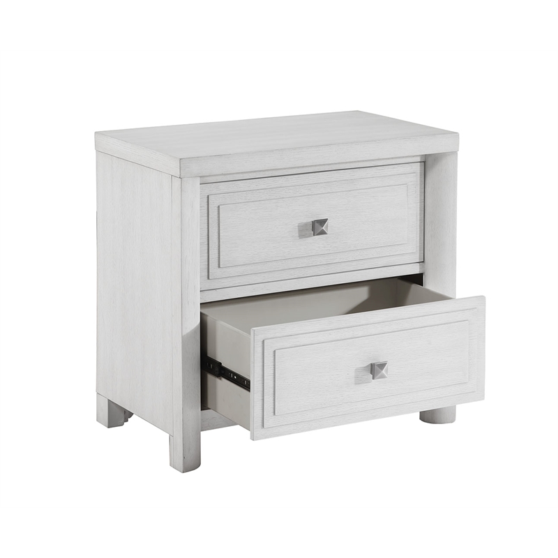 Sunset Trading Dover 2 Drawer Nightstand w USB Charger in Cerused White Oak Wood