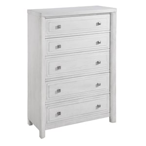 Sunset Trading Dover 5 Drawer 58&quotH Bedroom Storage Chest Cerused White Oak Wood