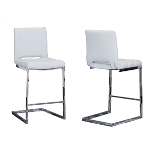 Two Delta 24&quot Faux Leather Counter Height Cantilever Barstools Lt Gray & Chrome