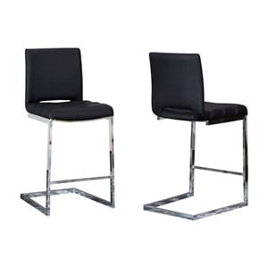 Two Delta 24&quot Faux Leather Counter Height Cantilever Barstools in Black & Chrome