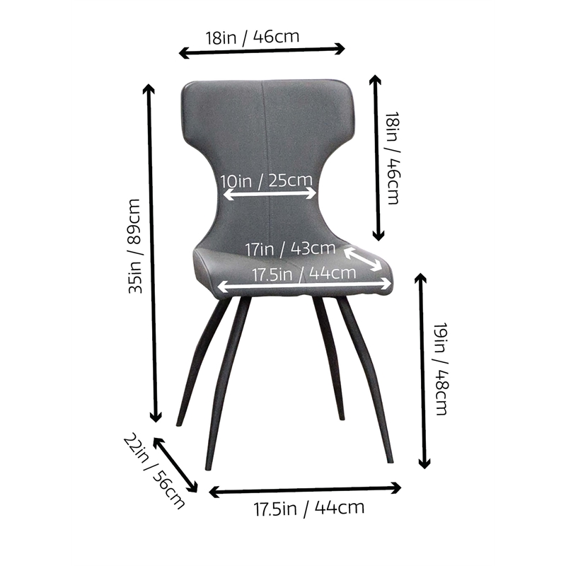 Echo Faux Leather Dark Gray Dining Chairs Black Legs Set of 4 Kitchen Sidechairs