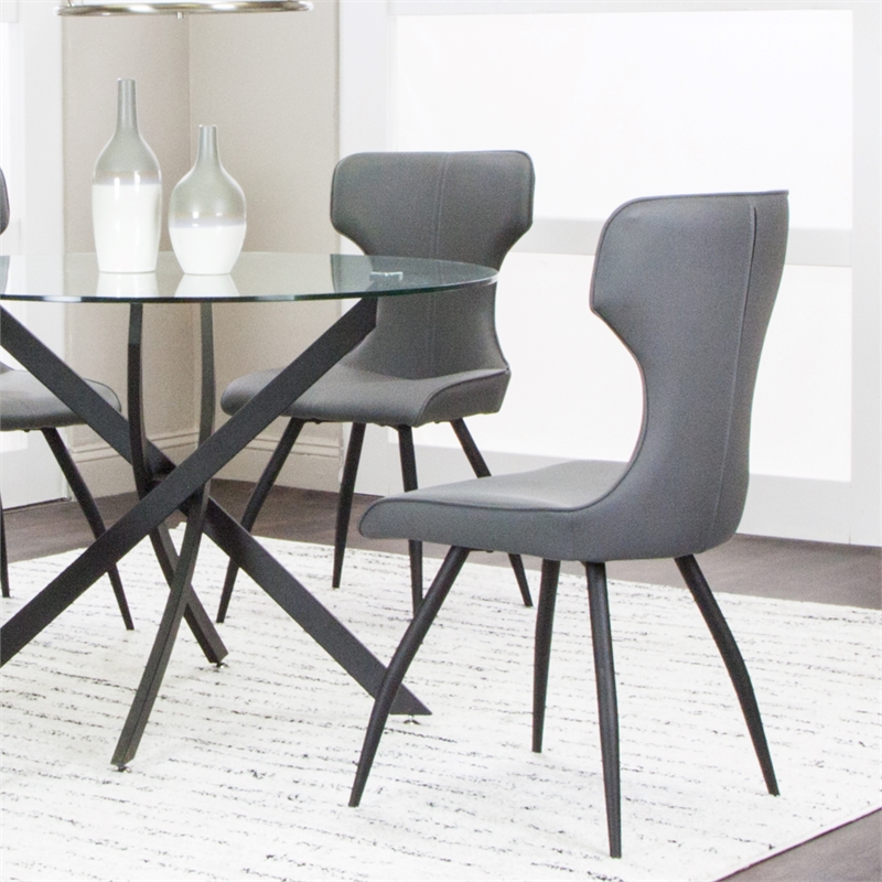 Echo Faux Leather Dark Gray Dining Chairs Black Legs Set of 4 Kitchen Sidechairs