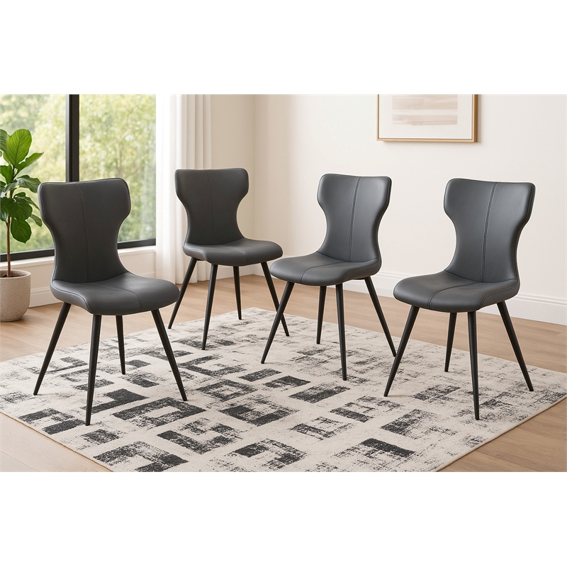 Echo Faux Leather Dark Gray Dining Chairs Black Legs Set of 4 Kitchen Sidechairs