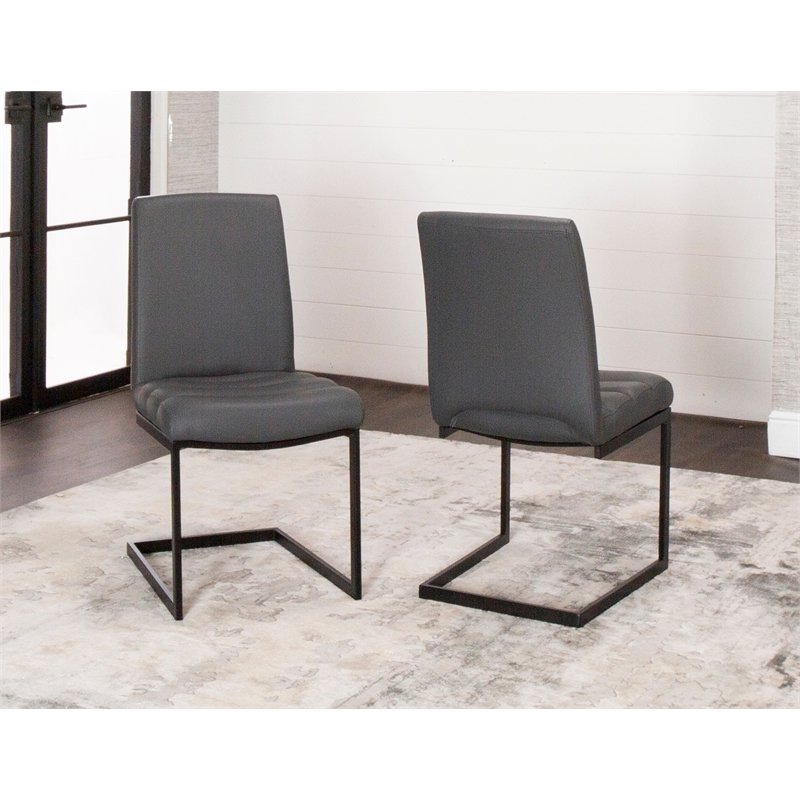 Rhea Dark Gray Faux Leather Cantilever Dining Chairs Set of 2 Kitchen Sidechairs
