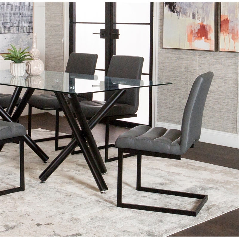 Rhea Dark Gray Faux Leather Cantilever Dining Chairs Set of 2 Kitchen Sidechairs