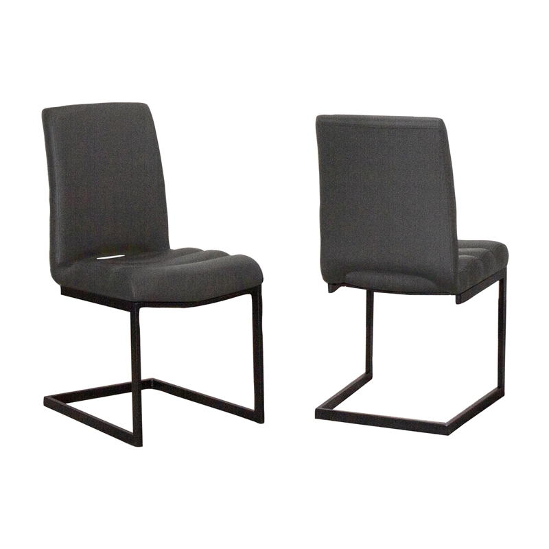 Rhea Dark Gray Faux Leather Cantilever Dining Chairs Set of 2 Kitchen Sidechairs