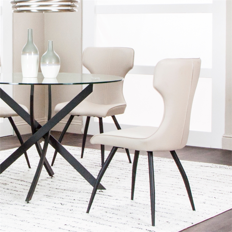 Echo Faux Leather Cream White & Black Dining Chairs Set of 4 Kitchen Sidechairs