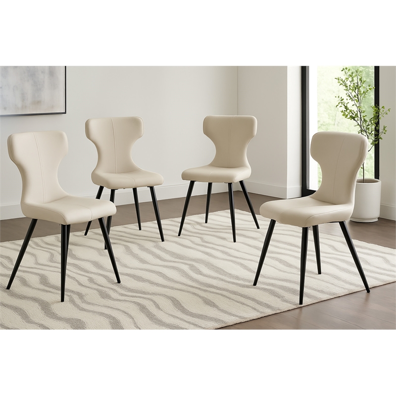 Echo Faux Leather Cream White & Black Dining Chairs Set of 4 Kitchen Sidechairs