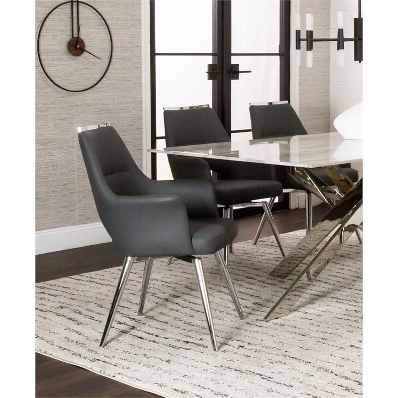 Sunset Trading Atlas Swivel Dining Armchair Dark Gray Faux Leather w Chrome Legs