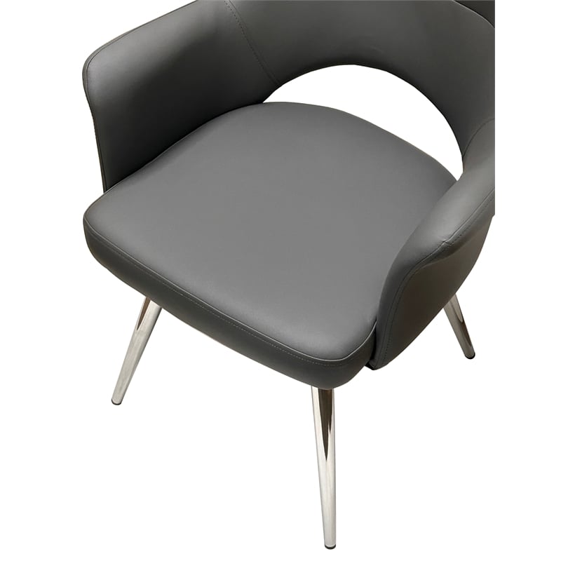 Sunset Trading Atlas Swivel Dining Armchair Dark Gray Faux Leather w Chrome Legs