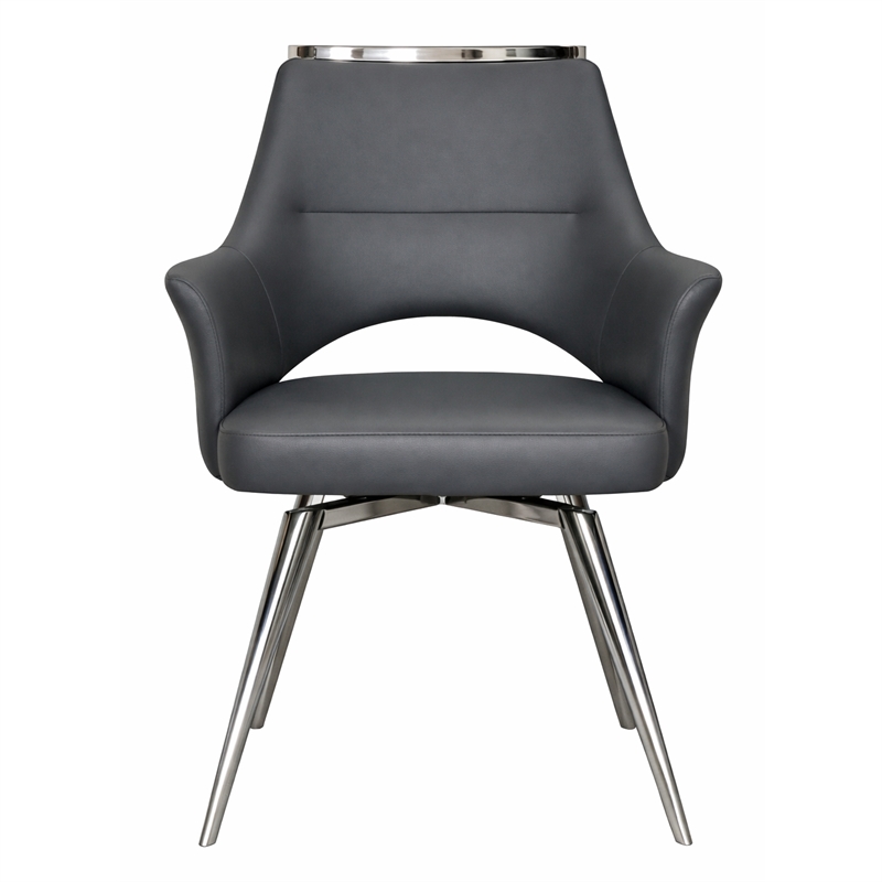Sunset Trading Atlas Swivel Dining Armchair Dark Gray Faux Leather w Chrome Legs