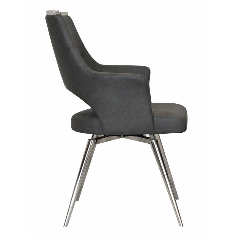 Sunset Trading Atlas Swivel Dining Armchair Dark Gray Faux Leather w Chrome Legs