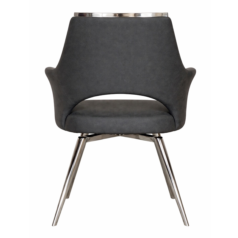 Sunset Trading Atlas Swivel Dining Armchair Dark Gray Faux Leather w Chrome Legs