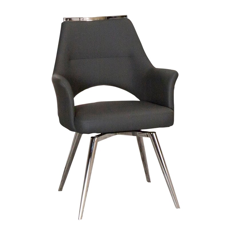 Sunset Trading Atlas Swivel Dining Armchair Dark Gray Faux Leather w Chrome Legs
