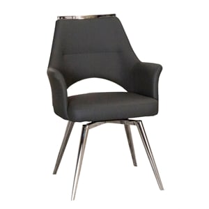 Sunset Trading Atlas Swivel Dining Armchair Dark Gray Faux Leather w Chrome Legs