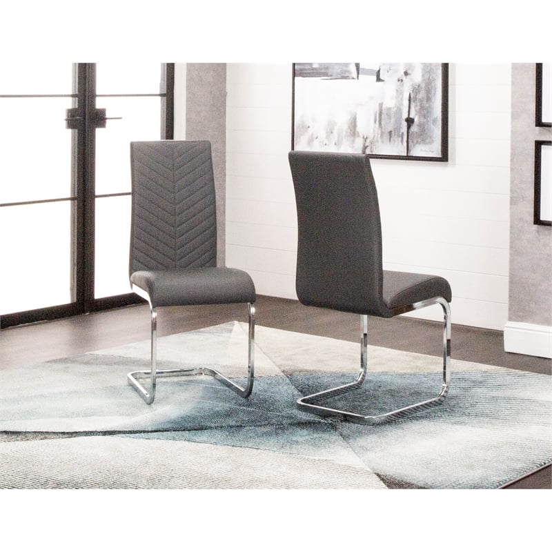 Mist Dark Gray Faux Leather Chrome Cantilever Dining Chairs Set of 2 Sidechairs