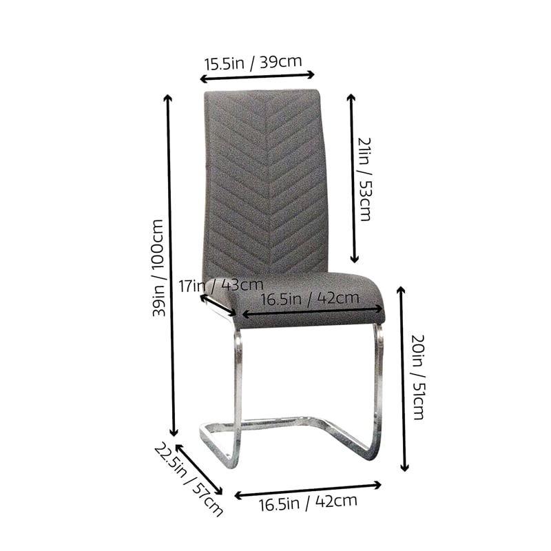Mist Dark Gray Faux Leather Chrome Cantilever Dining Chairs Set of 2 Sidechairs
