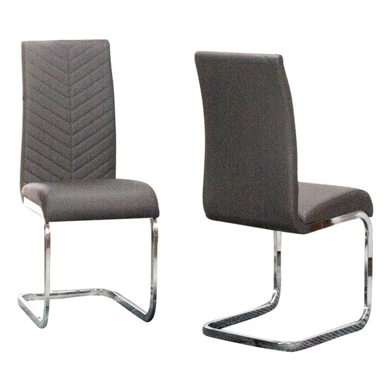 Mist Dark Gray Faux Leather Chrome Cantilever Dining Chairs Set of 2 Sidechairs
