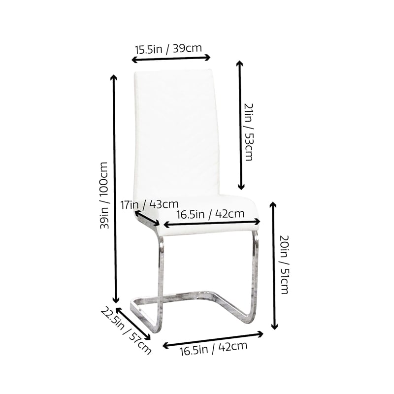 Two Modern Mist White Faux Leather Dining  Side Chairs w Chrome Cantilever Base