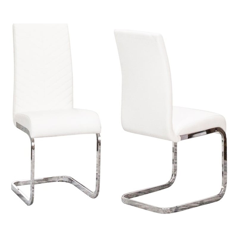 Two Modern Mist White Faux Leather Dining  Side Chairs w Chrome Cantilever Base