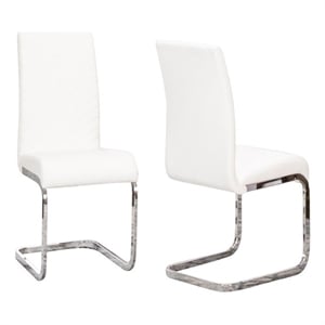 Two Modern Mist White Faux Leather Dining  Side Chairs w Chrome Cantilever Base