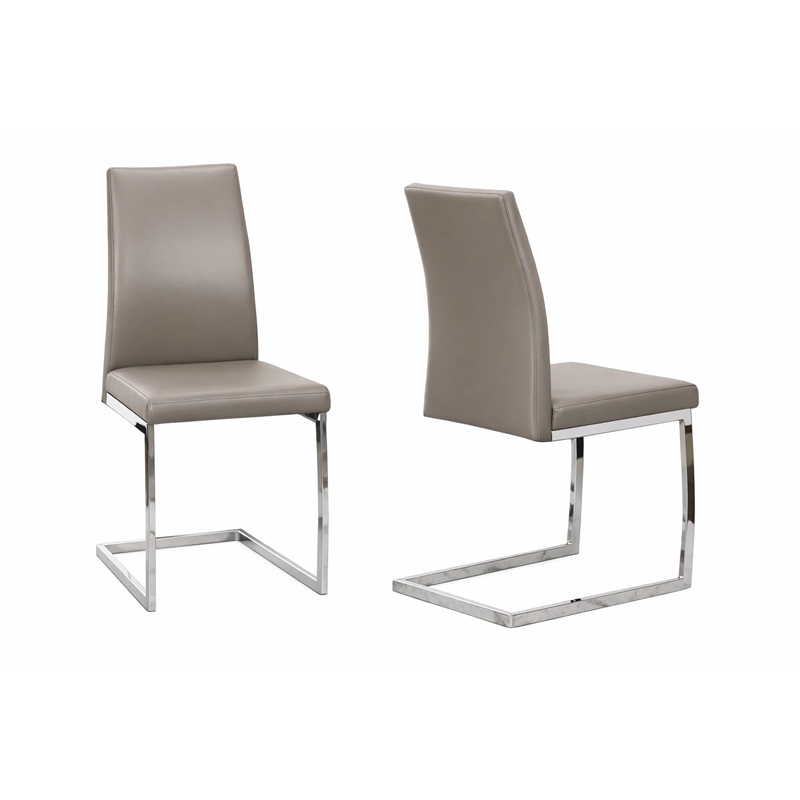 Sela Taupe Beige Faux Leather Padded Dining Chairs Set of 2 Kitchen Side Chairs