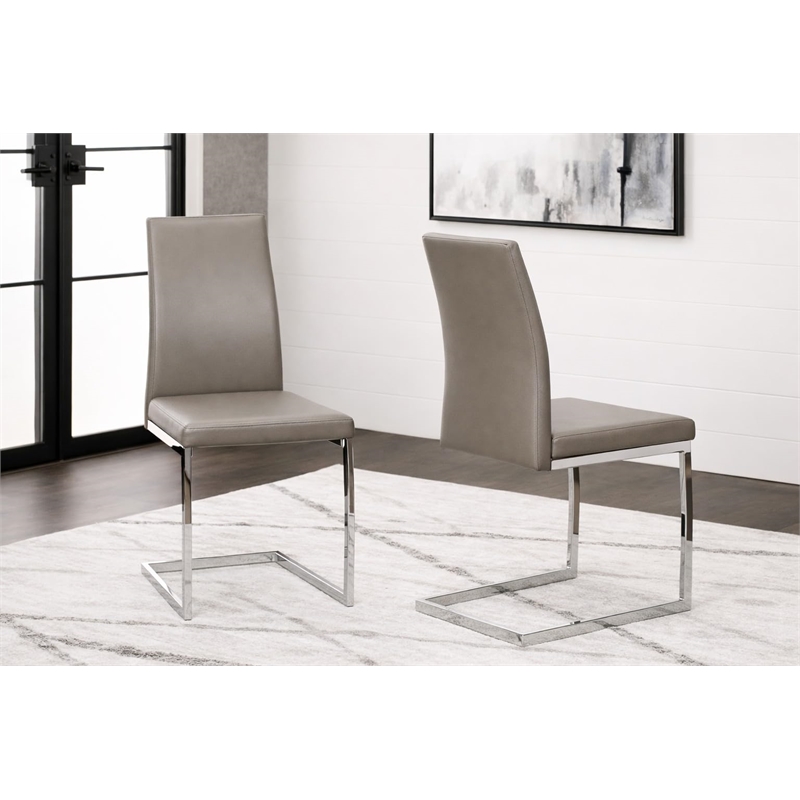 Sela Taupe Beige Faux Leather Padded Dining Chairs Set of 2 Kitchen Side Chairs
