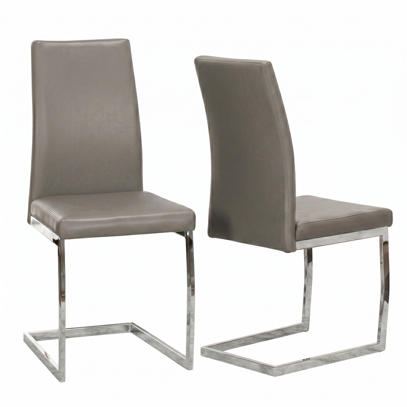 Sela Taupe Beige Faux Leather Padded Dining Chairs Set of 2 Kitchen Side Chairs